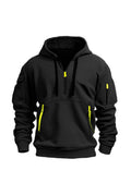 Zip-Pocket Hoodie in Black — front view