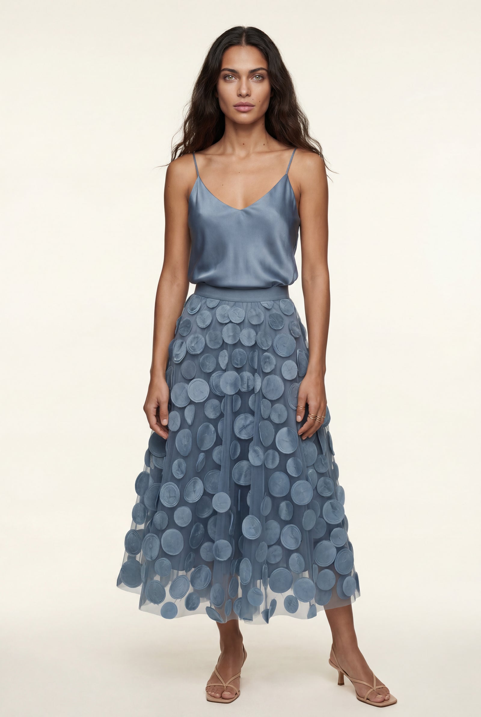 Blue 3d Polka Dot Applique A-line Midi Skirt - Tulle skirt - Photo 18