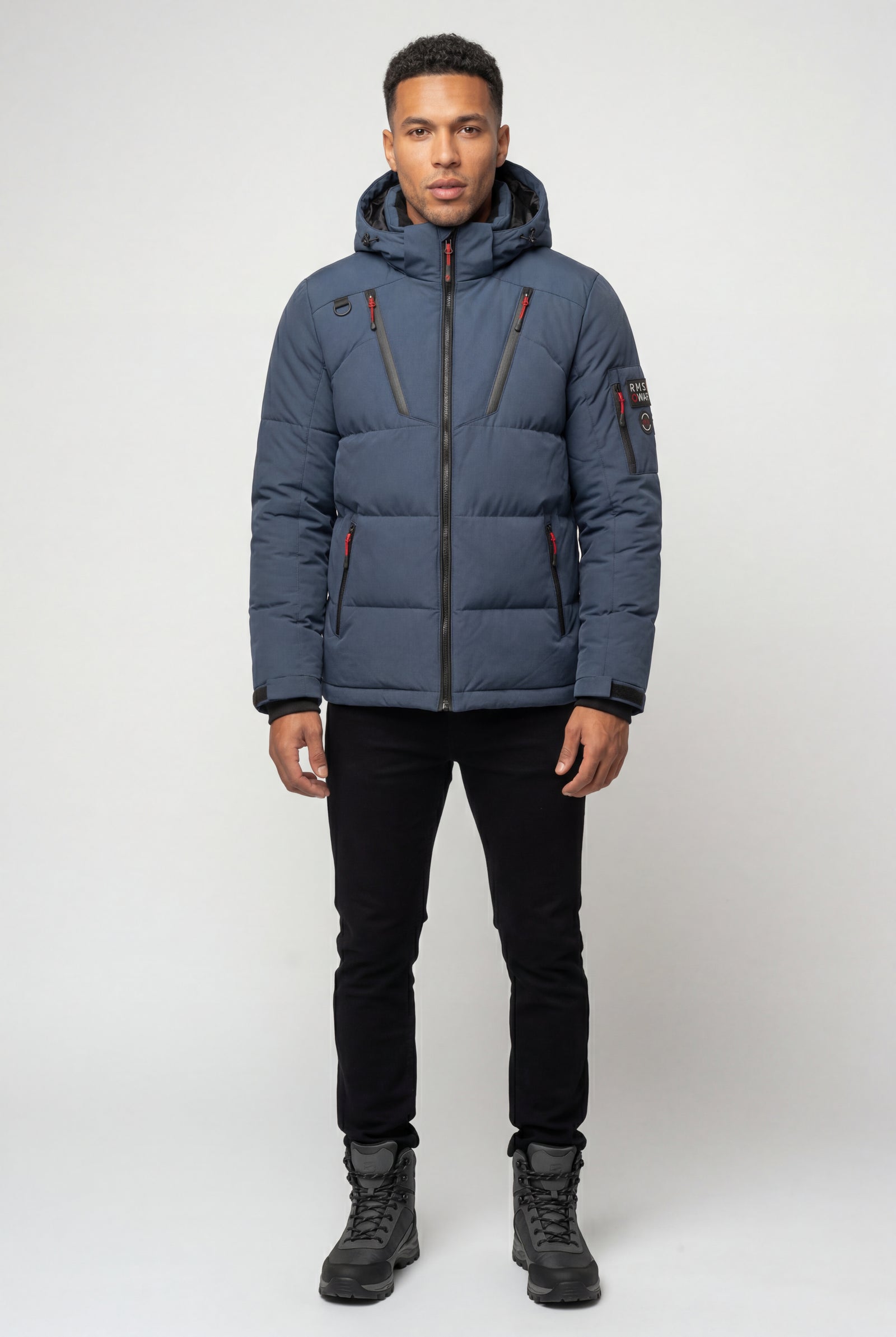 Blue Adjustable Hood Insulated Parka Jacket with Zip Pockets - Insulated jackets - Photo 9