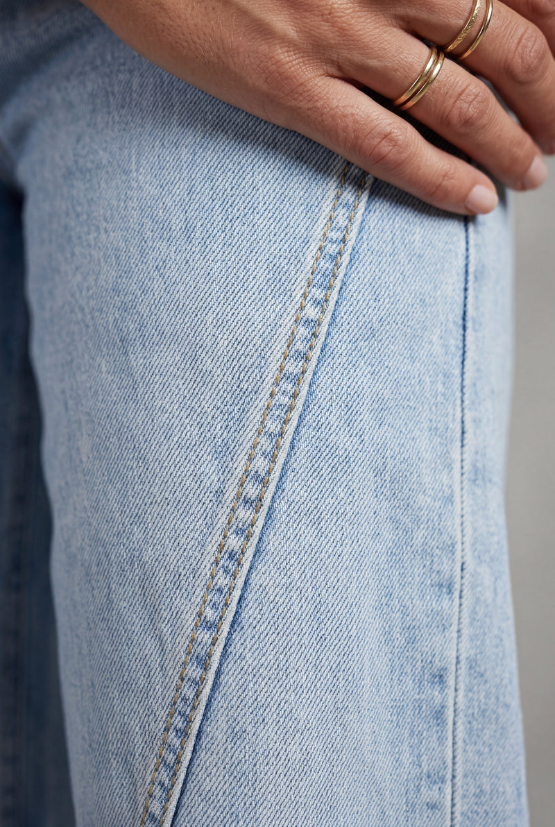 Blue Angled Seam High Waist Straight Leg Jeans Light Blue - Photo 3