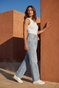Blue Angled Seam High Waist Straight Leg Jeans Light Blue - Photo 4
