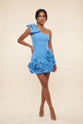 Blue Asymmetrical One-shoulder Mini Dress with 3d Rosette Hem - Cocktail dress - Photo 1
