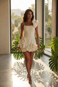 Cream Asymmetrical One-shoulder Mini Dress with 3d Rosette Hem - Cocktail dress - Photo 11