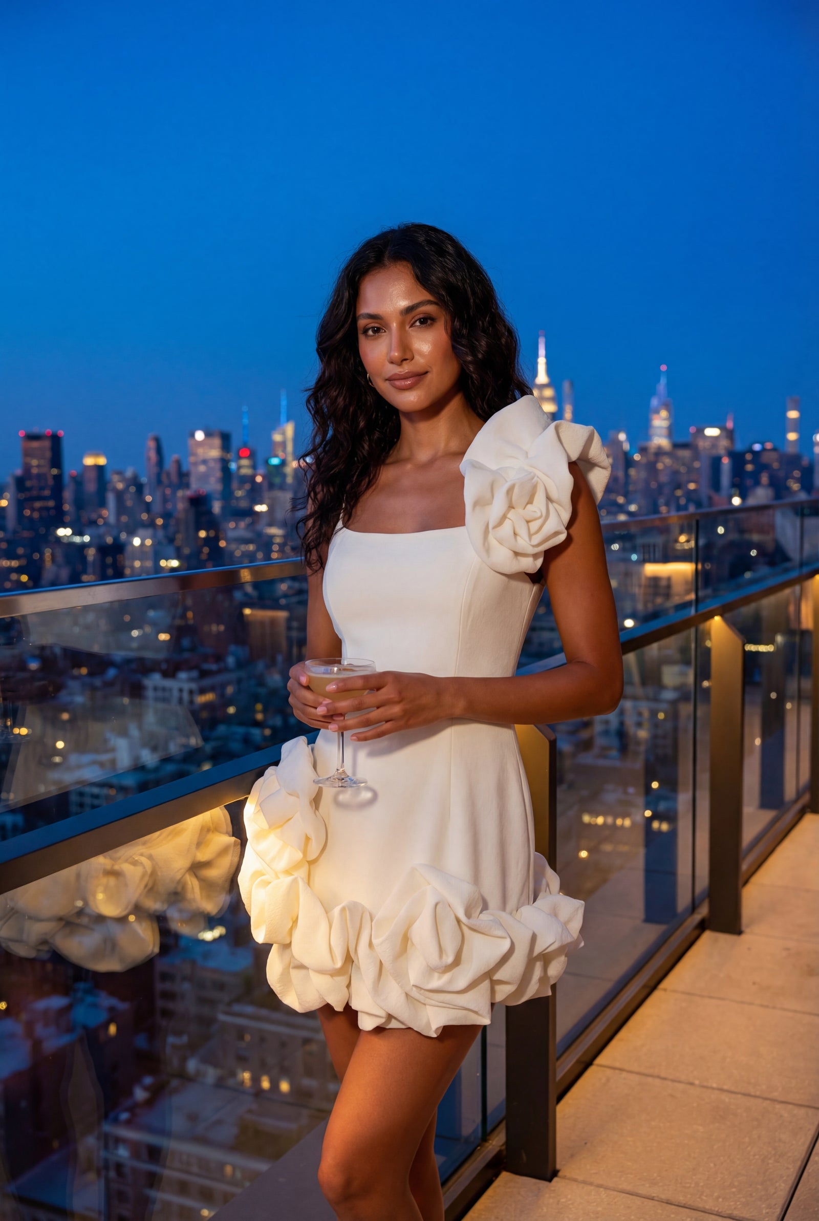 Cream Asymmetrical One-shoulder Mini Dress with 3d Rosette Hem - Cocktail dress - Photo 12