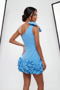 Blue Asymmetrical One-shoulder Mini Dress with 3d Rosette Hem - Cocktail dress - Photo 2