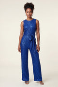 Blue Belted Sleeveless Wide-leg Jumpsuit - Sequin jumpsuit - Photo 20