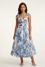 Blue Blue Floral Corset Tie Strap Midi Dress - Photo 1