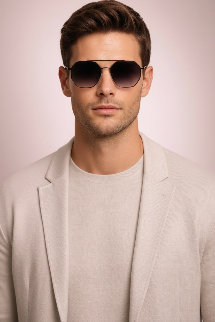Blue Gradient Geometric Hexagonal Frame Sunglasses - Photo 7