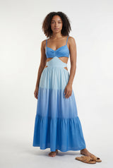 Blue Blue Ombre Cutout Tiered Maxi Dress with Ruched Bust - Photo 1