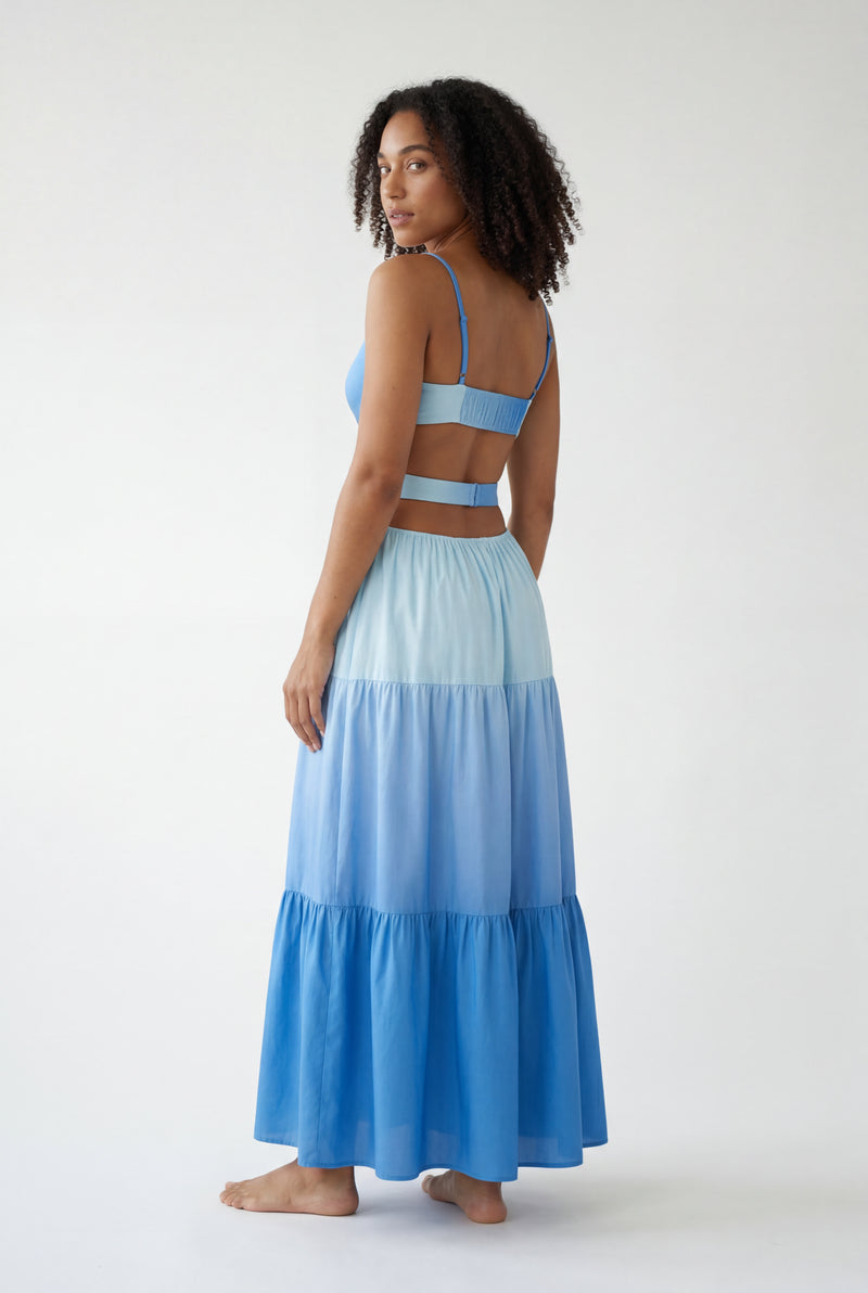 Blue Blue Ombre Cutout Tiered Maxi Dress with Ruched Bust - Photo 2