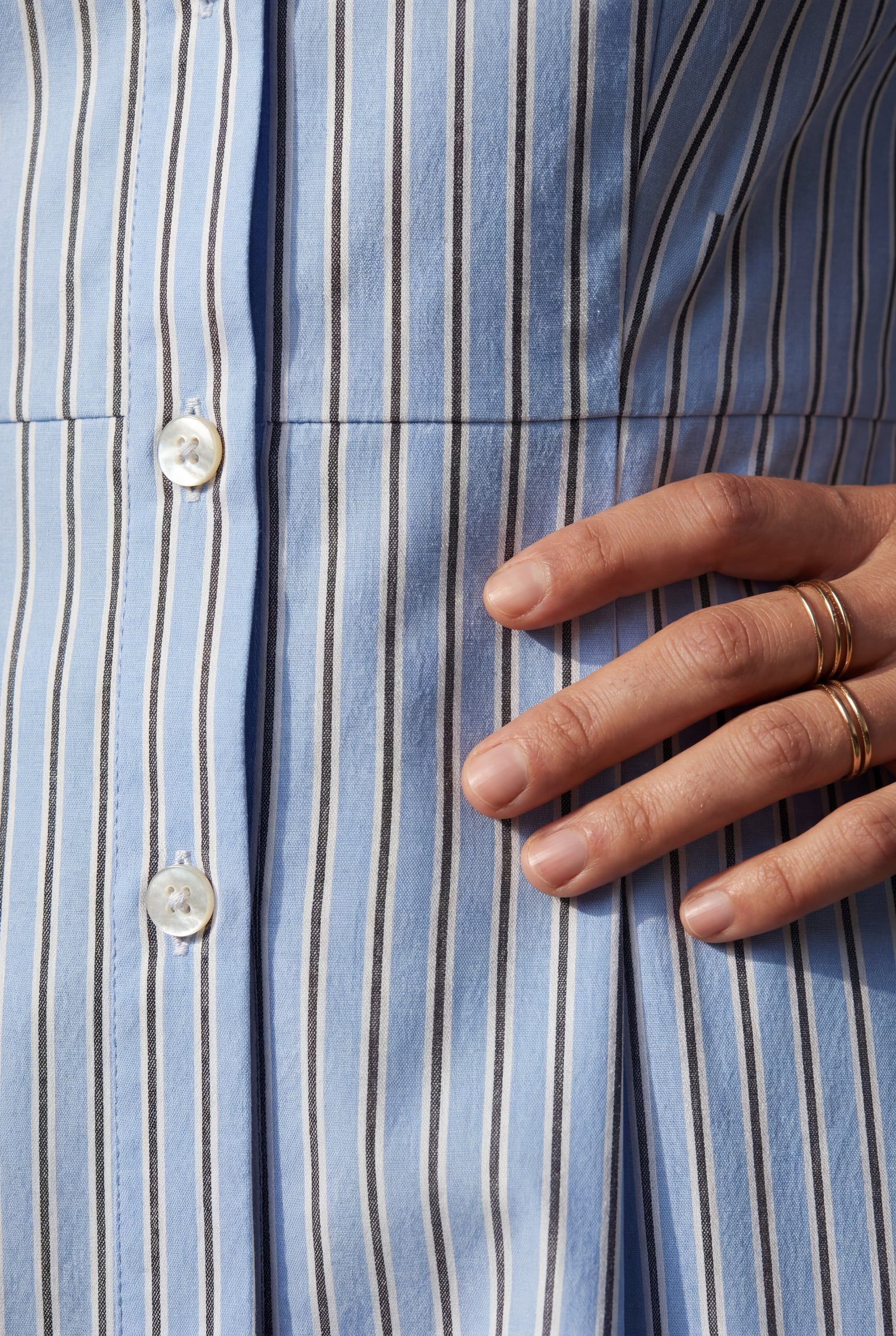 Blue Blue Pinstripe Button-front Shirt Dress Mini Fit and Flare - Photo 3