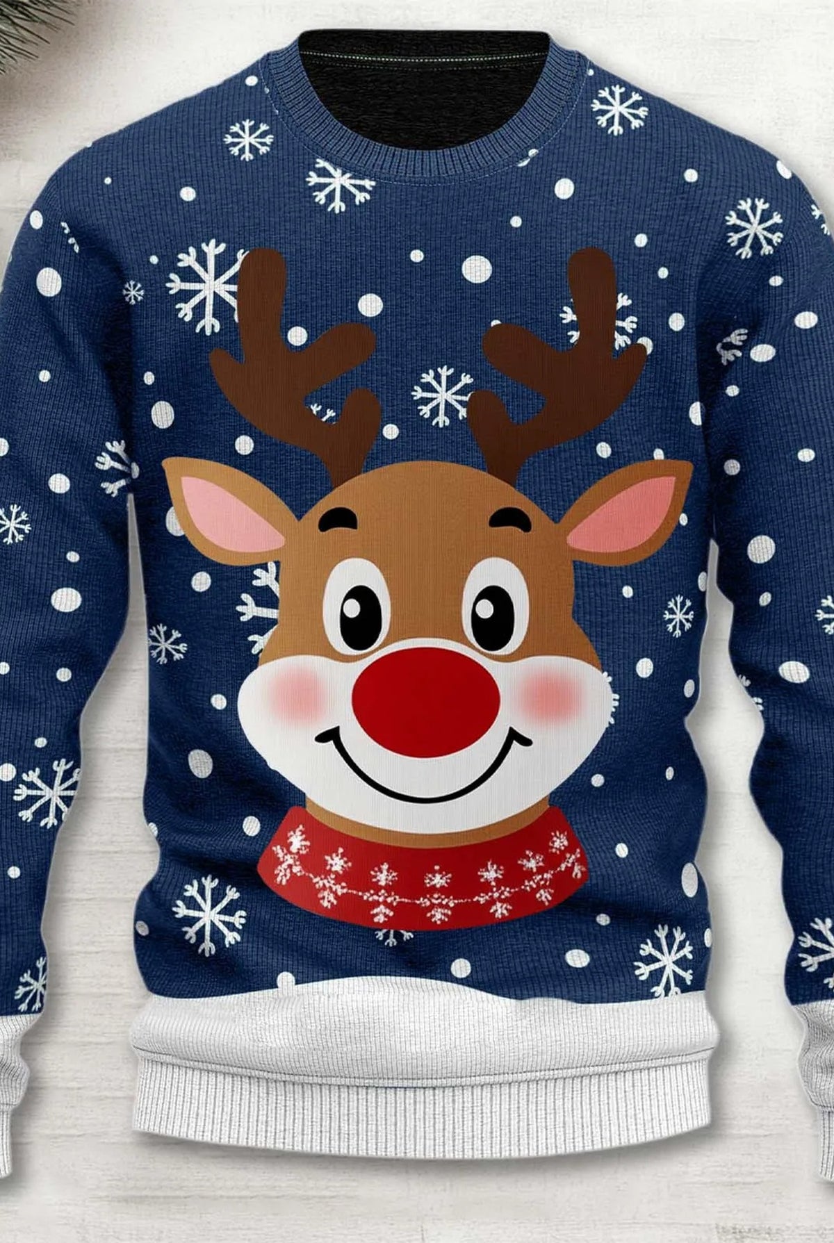 Festive Knit Sweater in Blue-Brown — front view