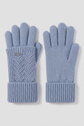 Cable-Knit Gloves with Ribbed Cuffs in Blue — studio front