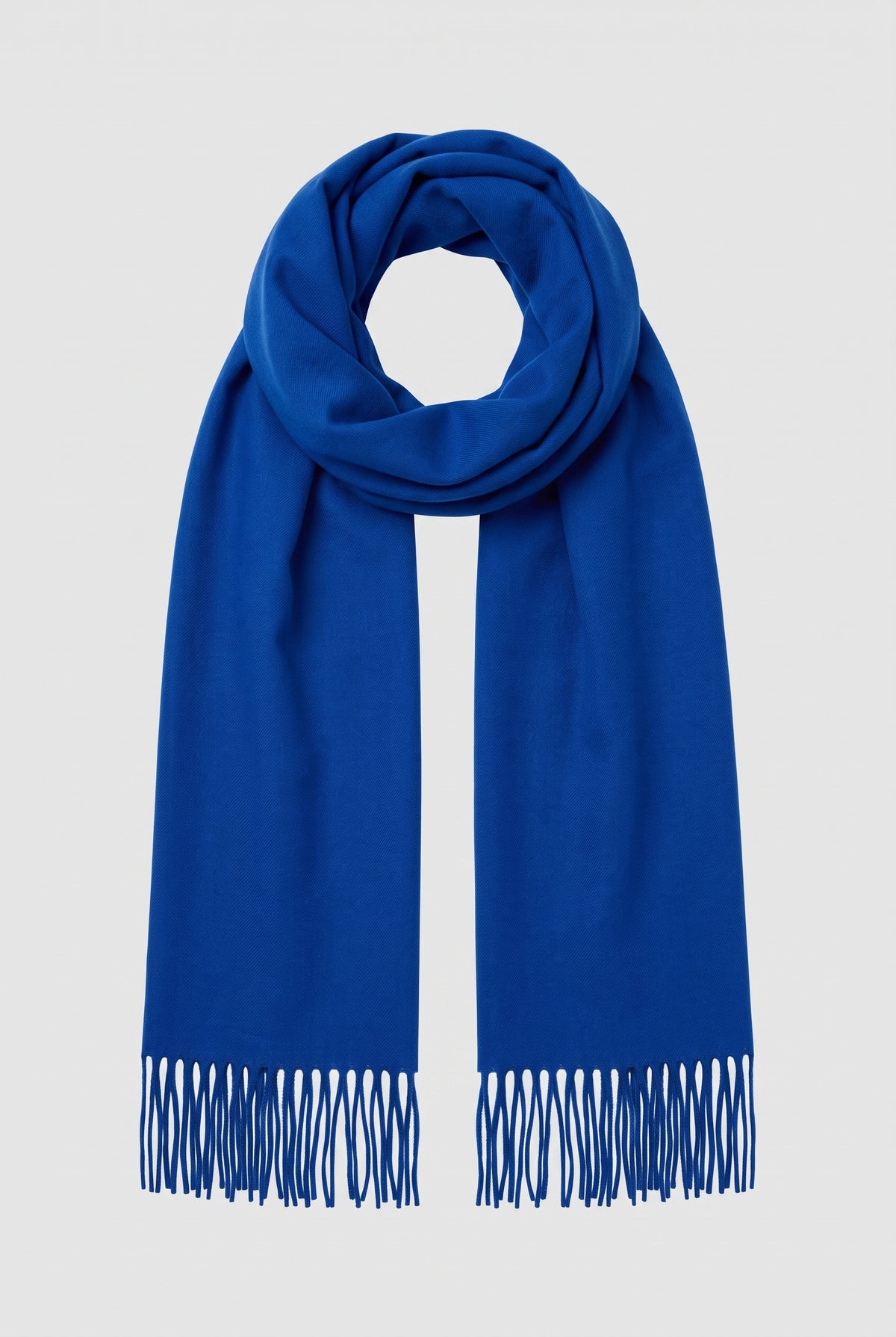 Cashmere Fringed Scarf in Blue — studio front