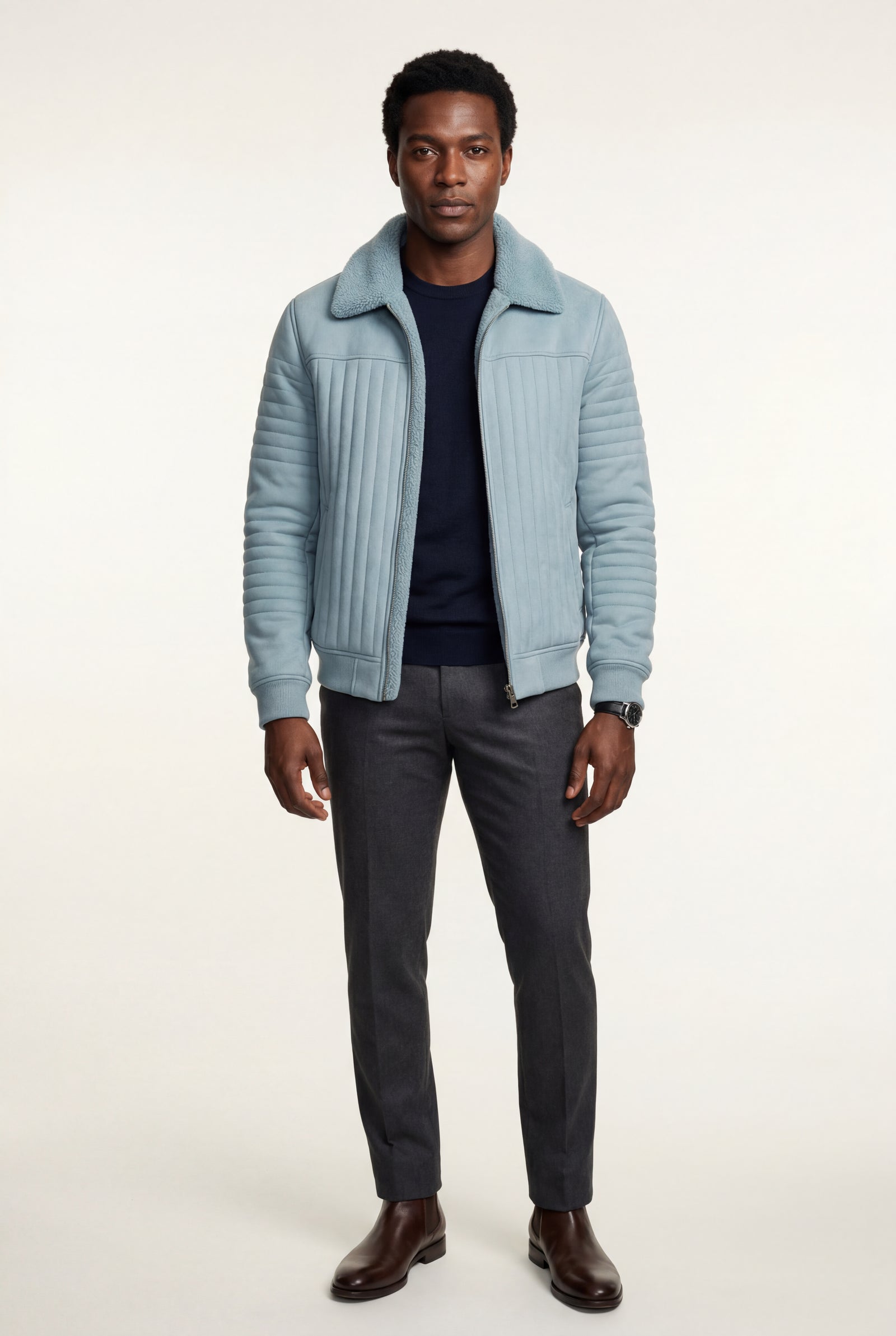 Blue Collar Bomber Jacket with Ribbed Sleeves - Winter jackets - Photo 9