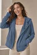 Cropped Waffle Zip-Up Hoodie in Blue — front view