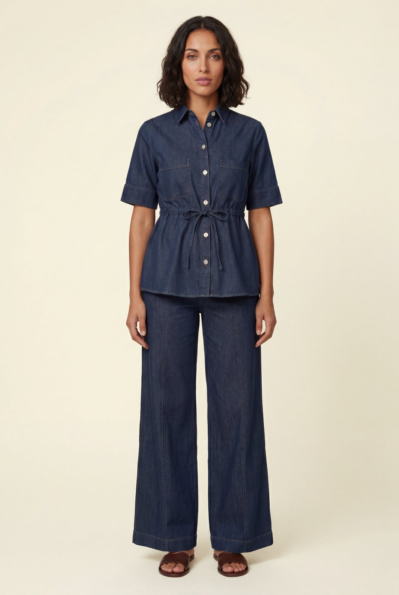 Blue Dark Indigo Wide-leg High-waist Pants - Wide leg pants - Photo 1