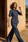 Blue Dark Indigo Wide-leg High-waist Pants - Wide leg pants - Photo 4
