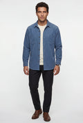 Blue Double Chest Pocket Shirt Jacket - Shirt jackets - Photo 4