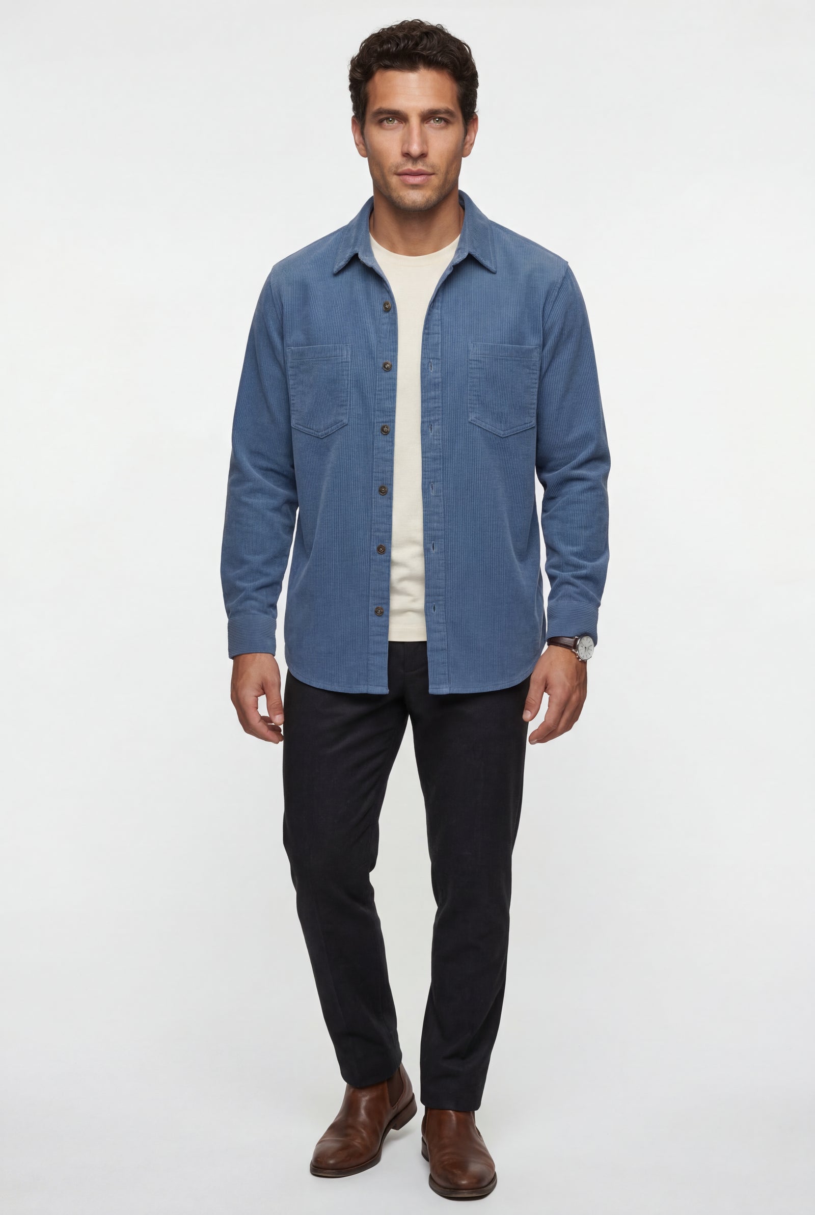 Blue Double Chest Pocket Shirt Jacket - Shirt jackets - Photo 4