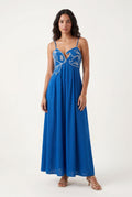 Blue Embroidered Fish Motif Open Back Maxi Dress - Photo 4