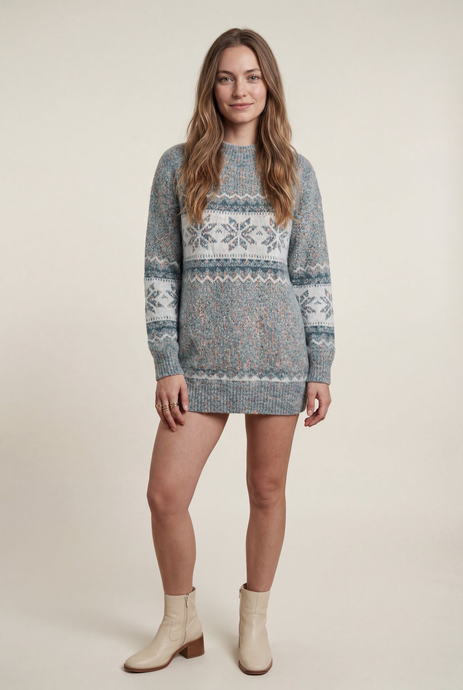Blue Fair Isle Snowflake Relaxed Holiday Sweater - Photo 1