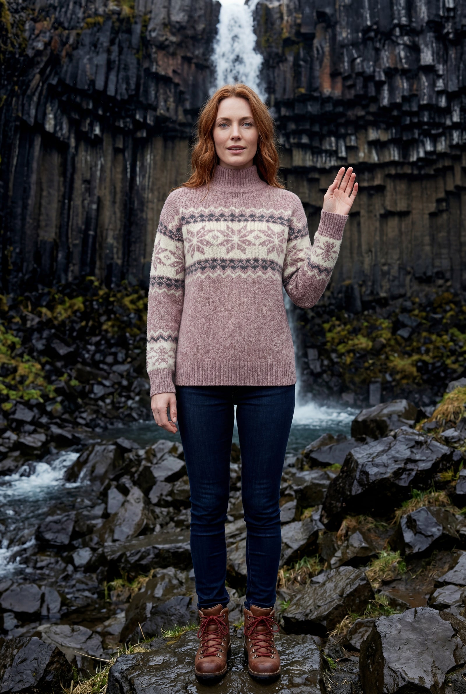 Pink Fair Isle Snowflake Relaxed Holiday Sweater - Photo 12