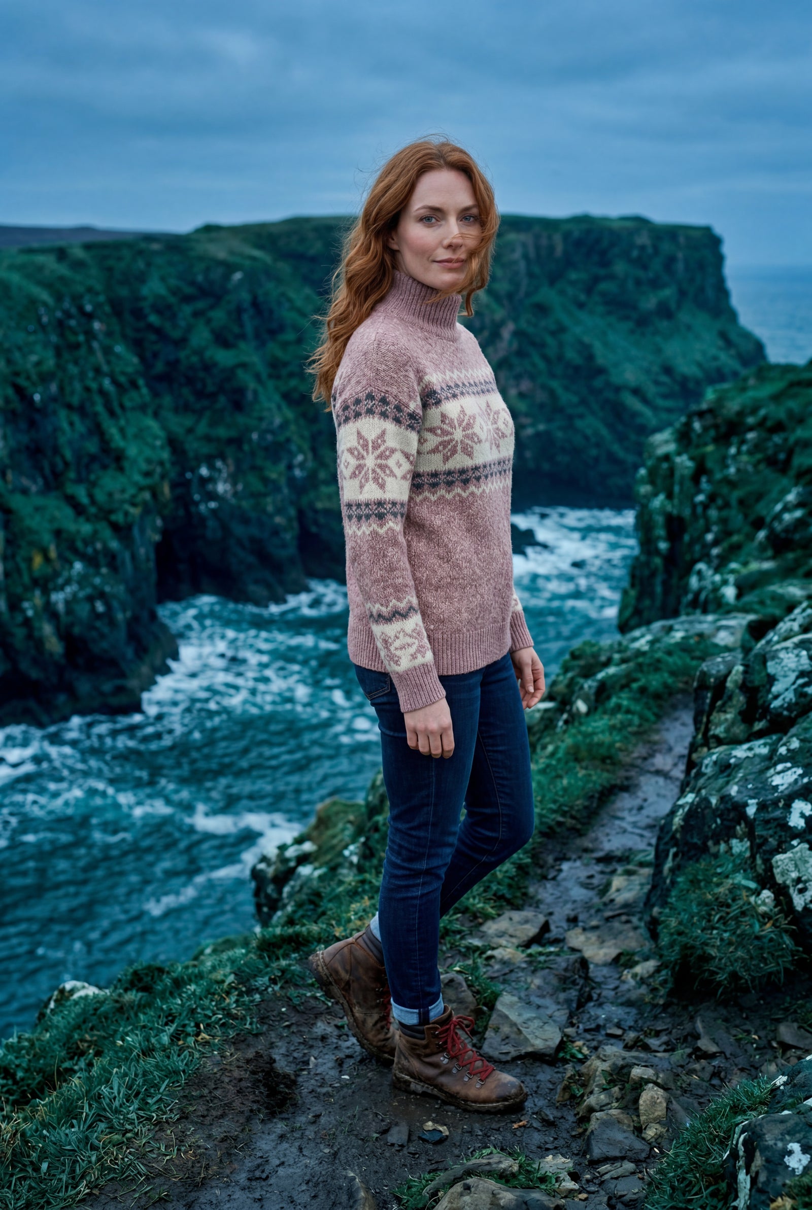 Pink Fair Isle Snowflake Relaxed Holiday Sweater - Photo 6