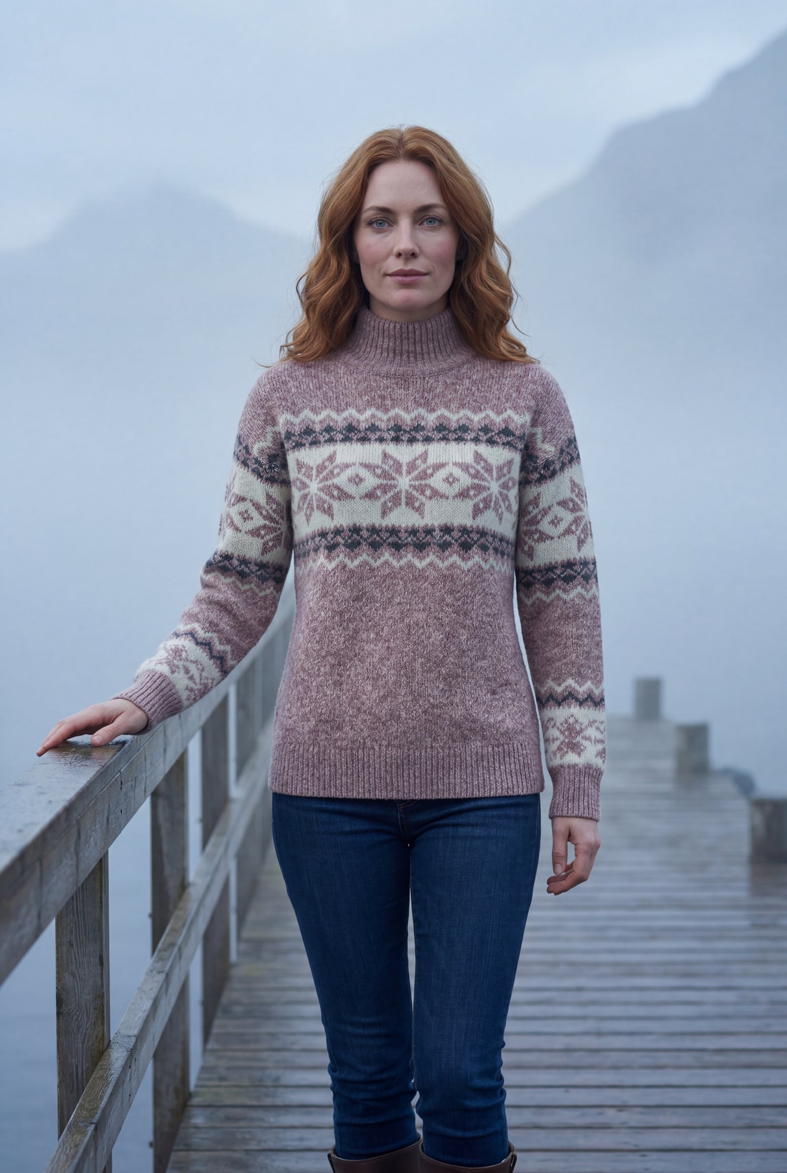 Pink Fair Isle Snowflake Relaxed Holiday Sweater - Photo 9