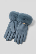 Faux Fur Cuff Gloves in Blue — studio front