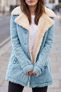 Faux-Shearling Button-Front Coat in Blue — studio front