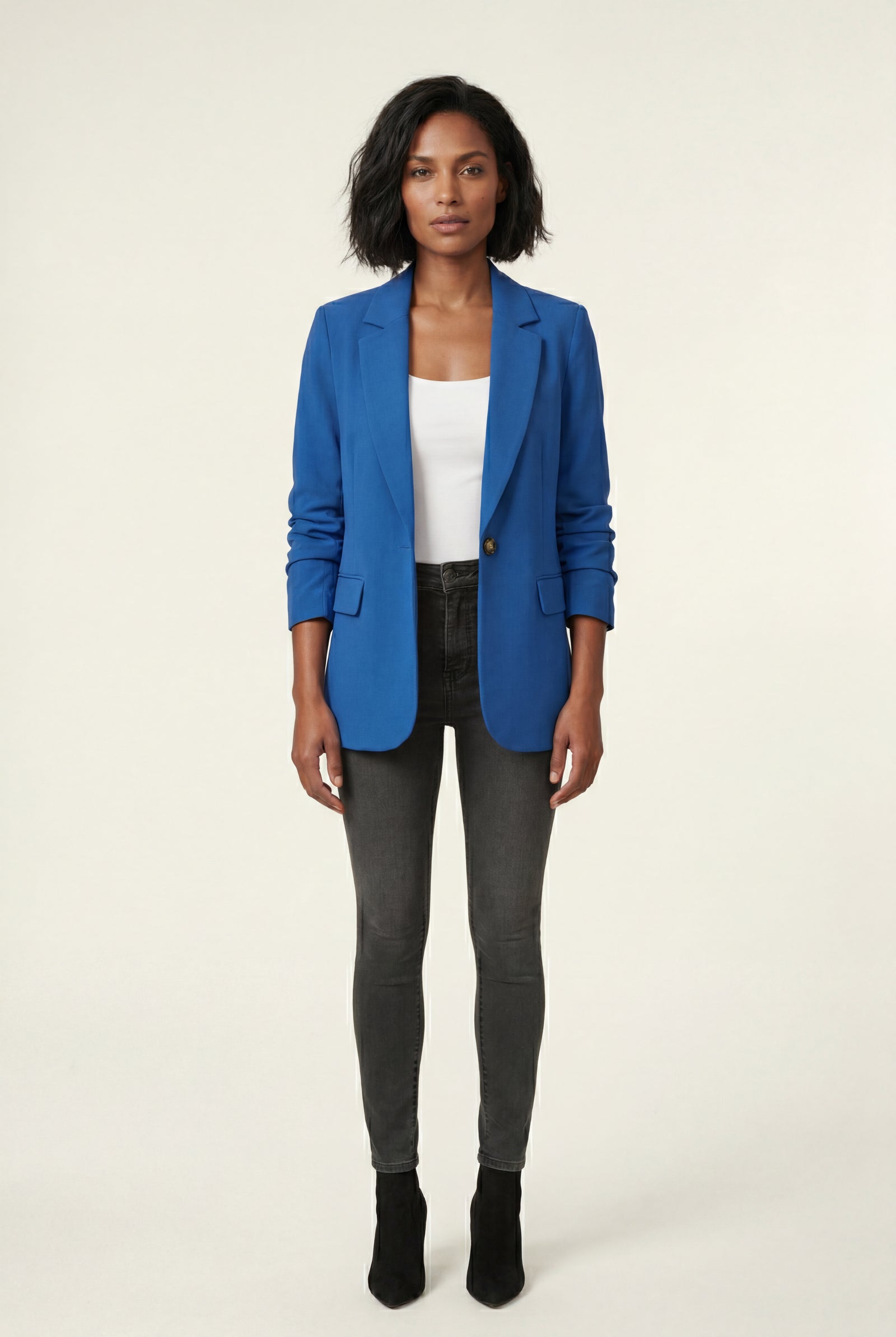 Blue Fitted Single-breasted Blazer with Classic Lapel - Blazers - Photo 10