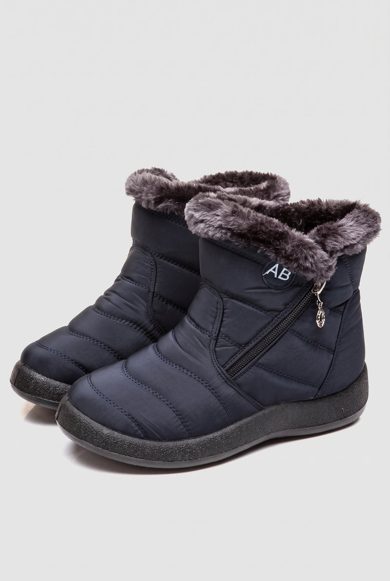 Fleece-Lined Ankle Boots in Blue — studio front