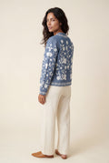 Blue Floral Embroidered Button-front Blouse with V-neckline - Blouses - Photo 2