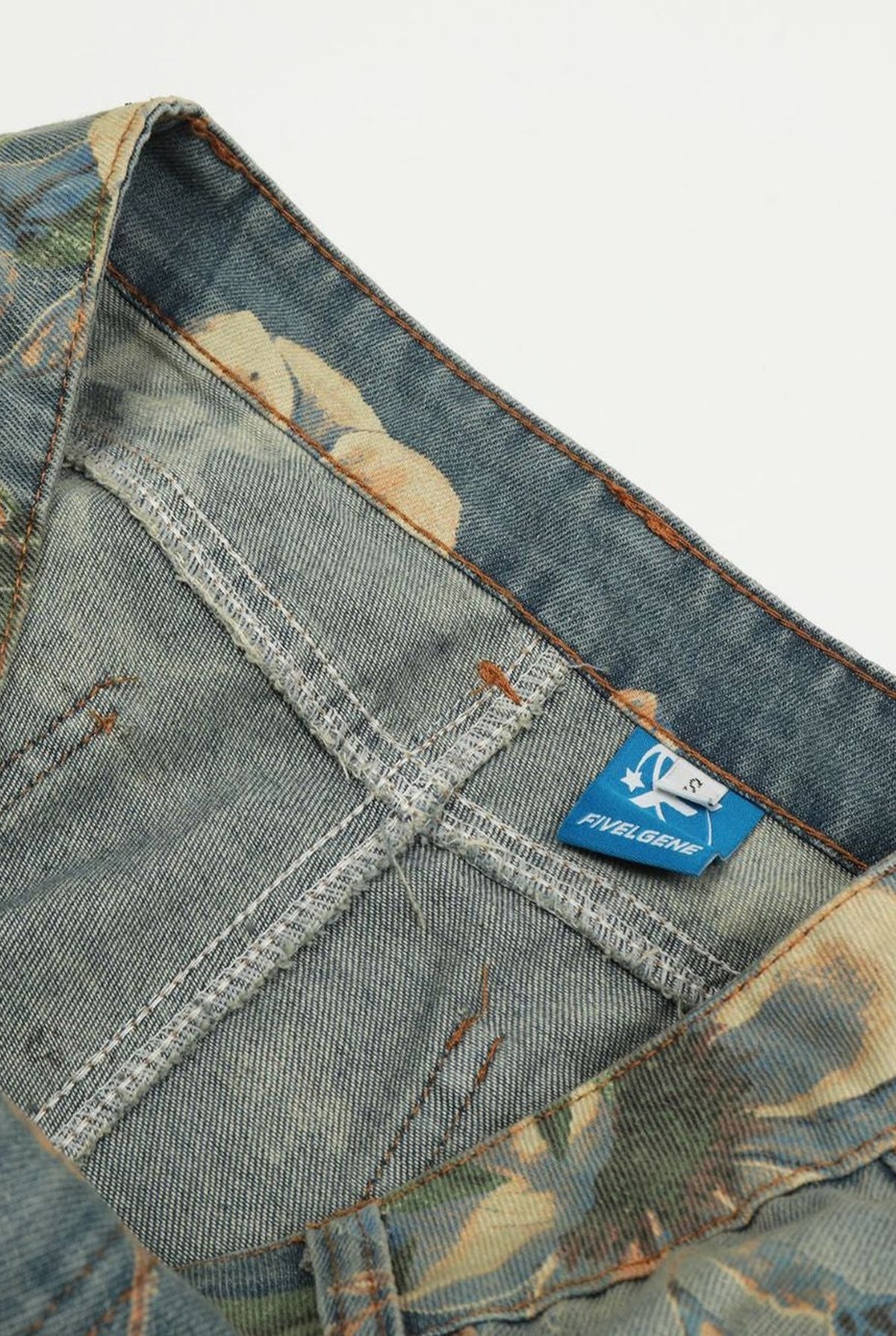 Floral Wide-Leg Jeans in Blue — detail