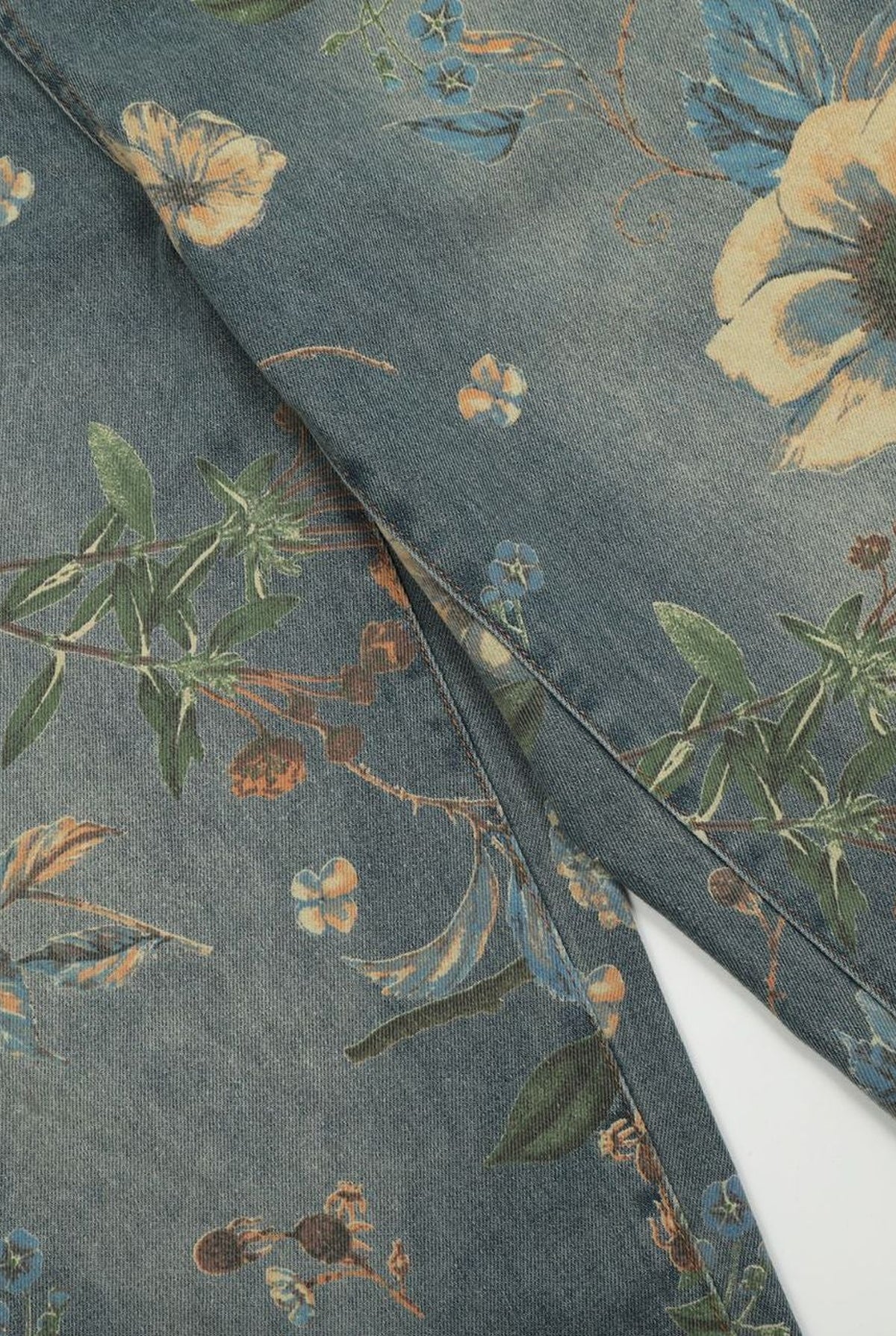 Floral Wide-Leg Jeans in Blue — detail