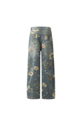 Floral Wide-Leg Jeans in Blue — back