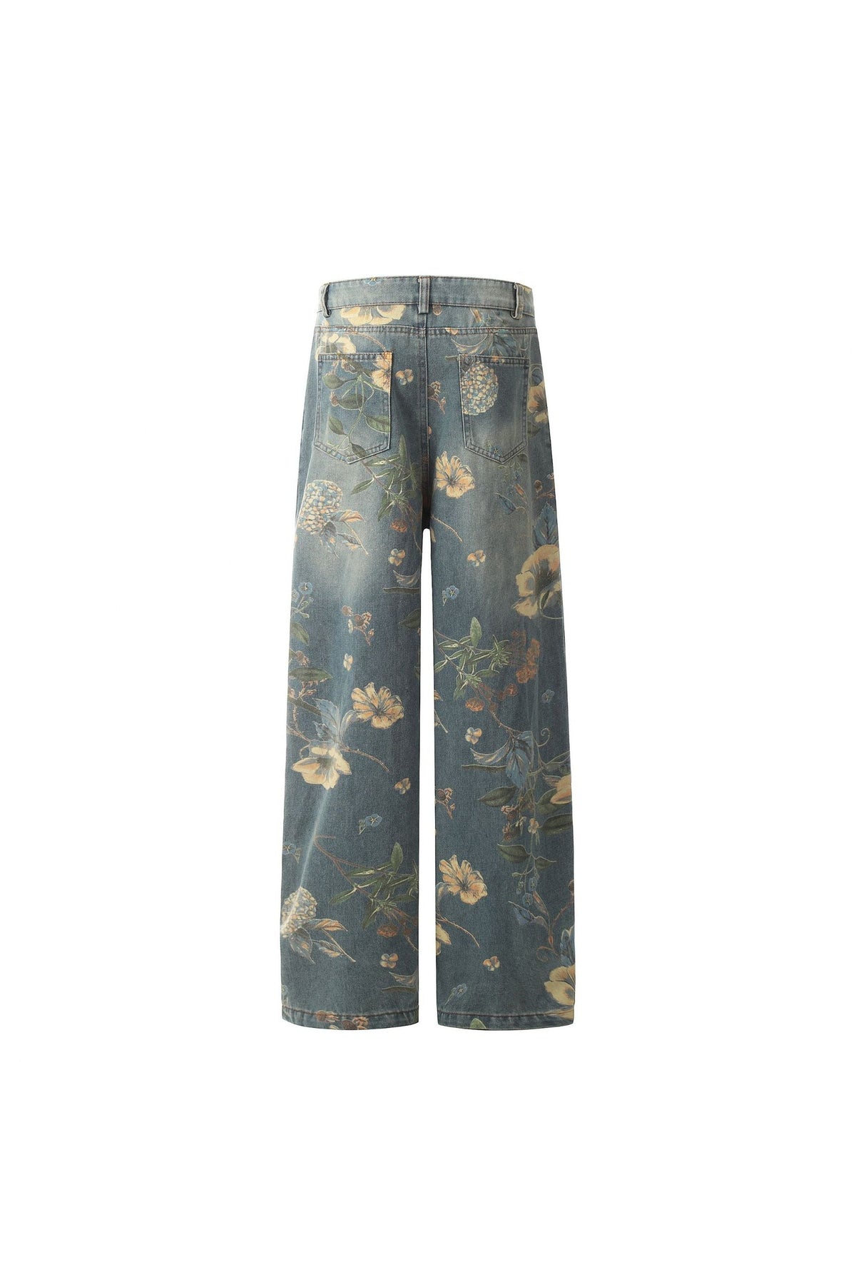 Floral Wide-Leg Jeans in Blue — back