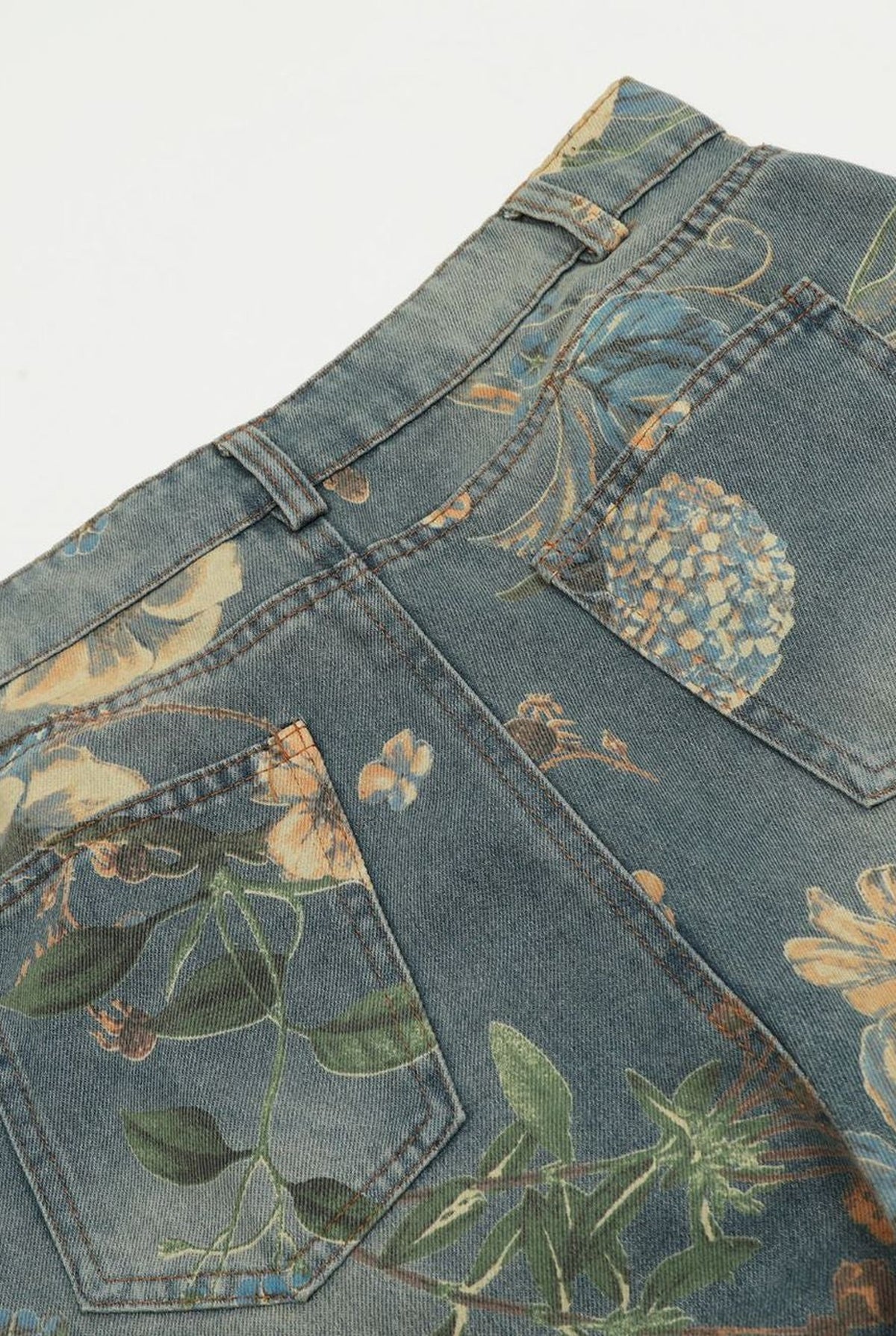 Floral Wide-Leg Jeans in Blue — detail