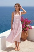 Pink Gingham Square Neck A-line Midi Sundress with Pockets - Midi dress - Photo 7