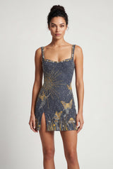 Blue Gold Celestial Butterfly Bodycon Mini Dress Blue - Photo 1