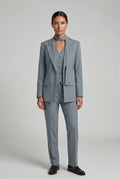 Blue Gray Single-breasted Blazer with Scarf Detail and Notched Lapel - Blazers - Photo 2