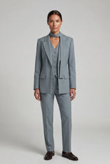 Blue Gray Single-breasted Blazer with Scarf Detail and Notched Lapel - Blazers - Photo 2