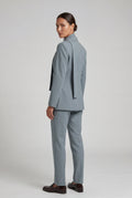 Blue Gray Single-breasted Blazer with Scarf Detail and Notched Lapel - Blazers - Photo 3