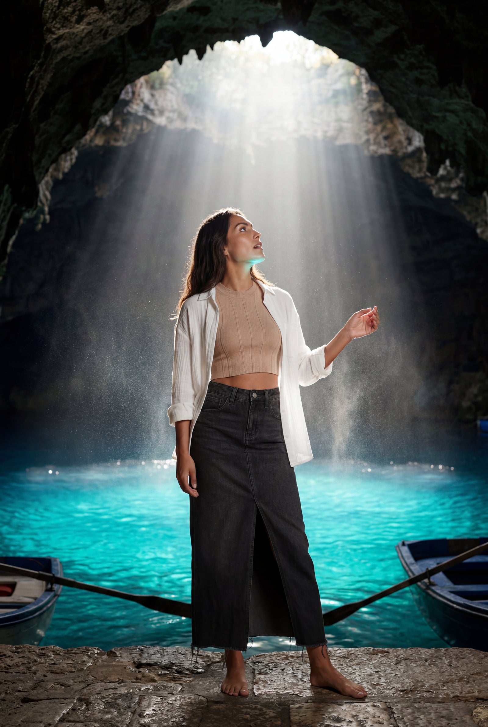 Black High-waisted Raw Hem Front-slit Midi Skirt - Denim skirt - Photo 11