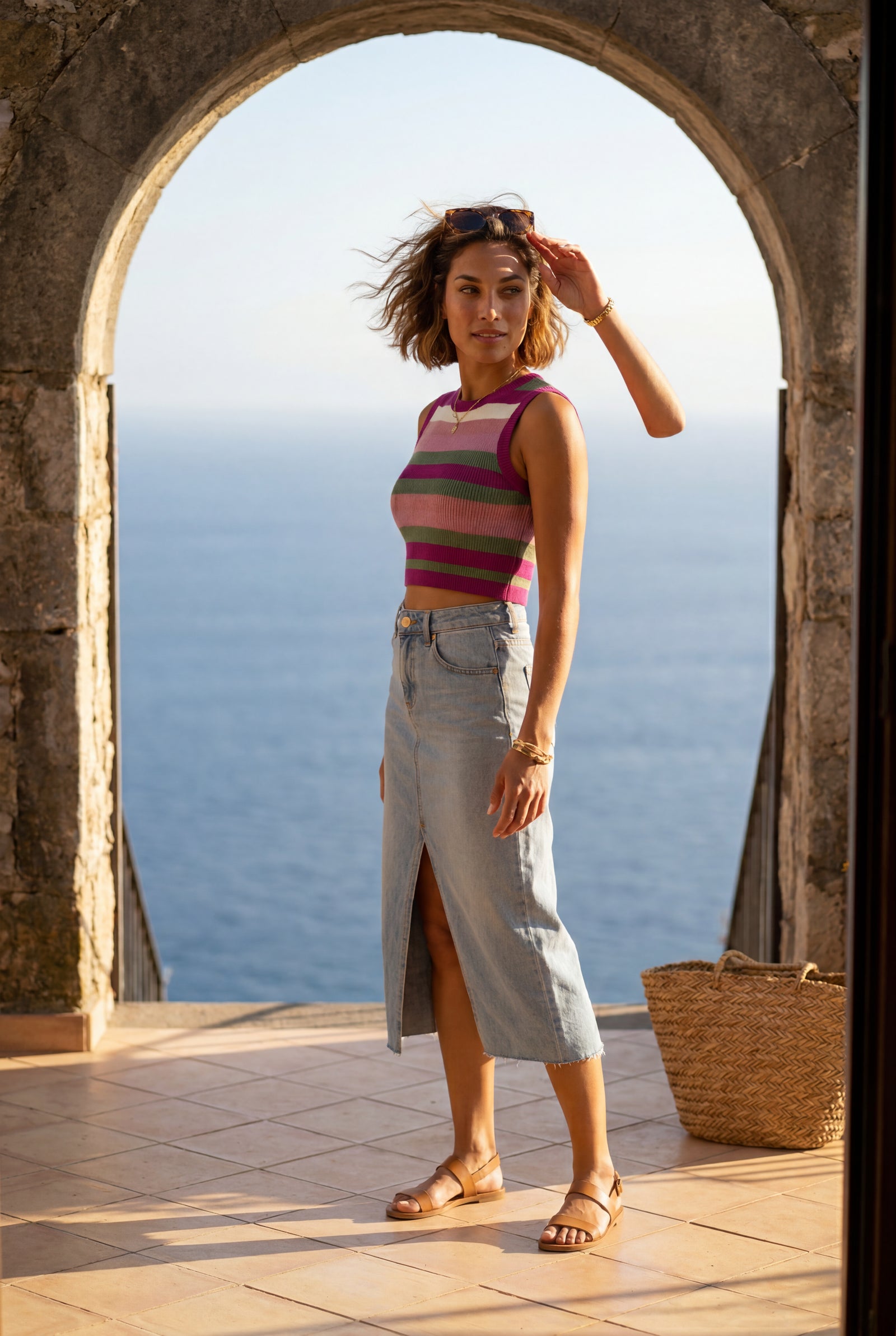 Blue High-waisted Raw Hem Front-slit Midi Skirt - Denim skirt - Photo 9