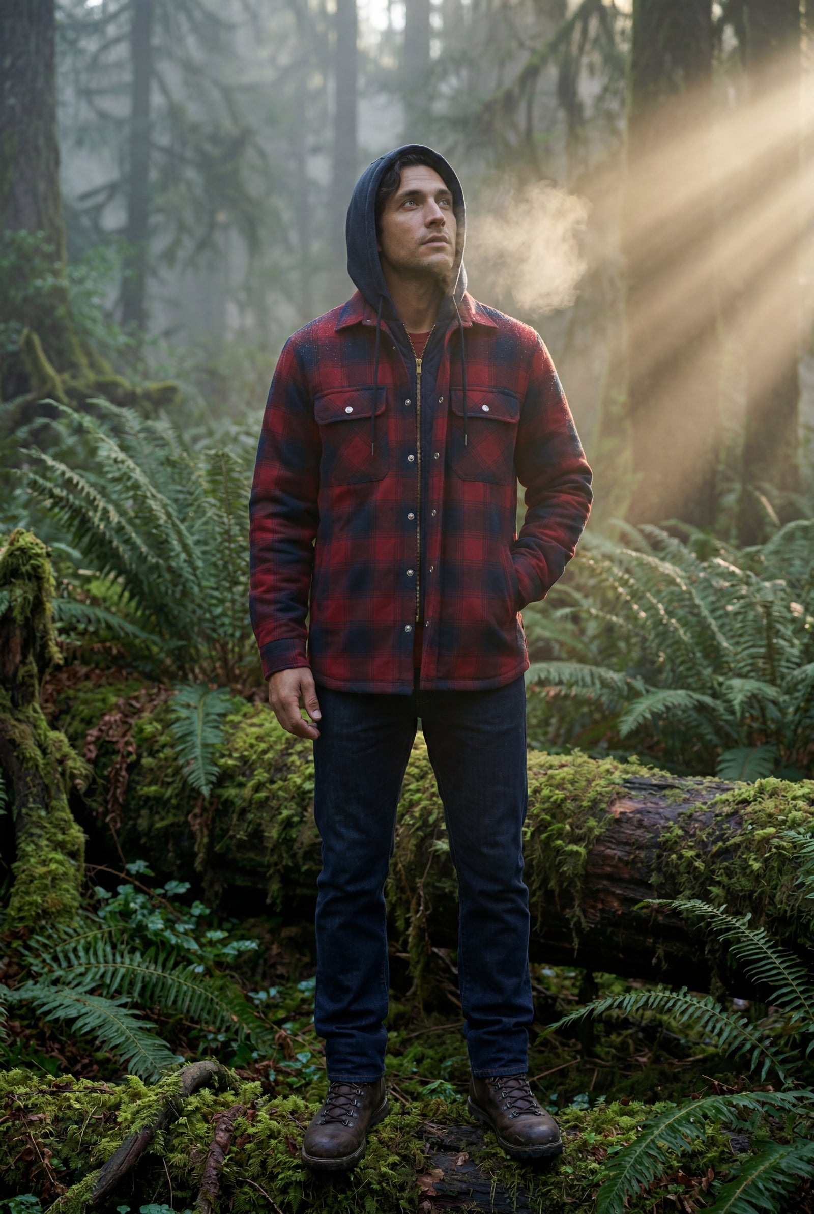 Red Large Check Pattern Hooded Flannel Jacket - Hooded jackets - Photo 15