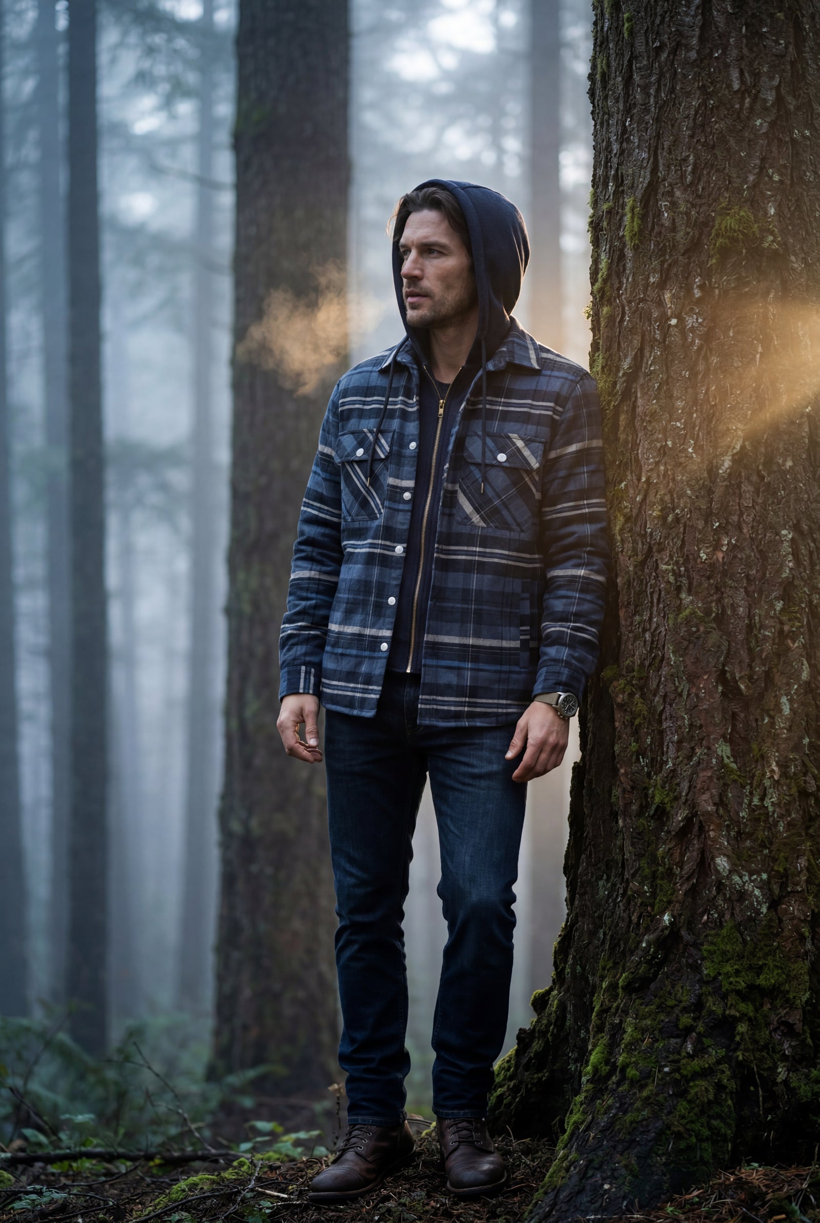 Blue Large Check Pattern Hooded Flannel Jacket - Hooded jackets - Photo 22