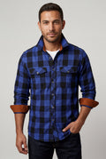 Blue Large Check Plaid Long Sleeve Button Down Shirt - Casual shirts - Photo 6