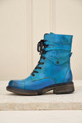Leather Lace-Up Ankle Boot in Blue — studio front